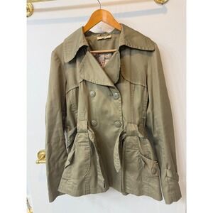 TMT Tomato‎ Trench Coat Double Breasted Belted Olive Green Jacket
